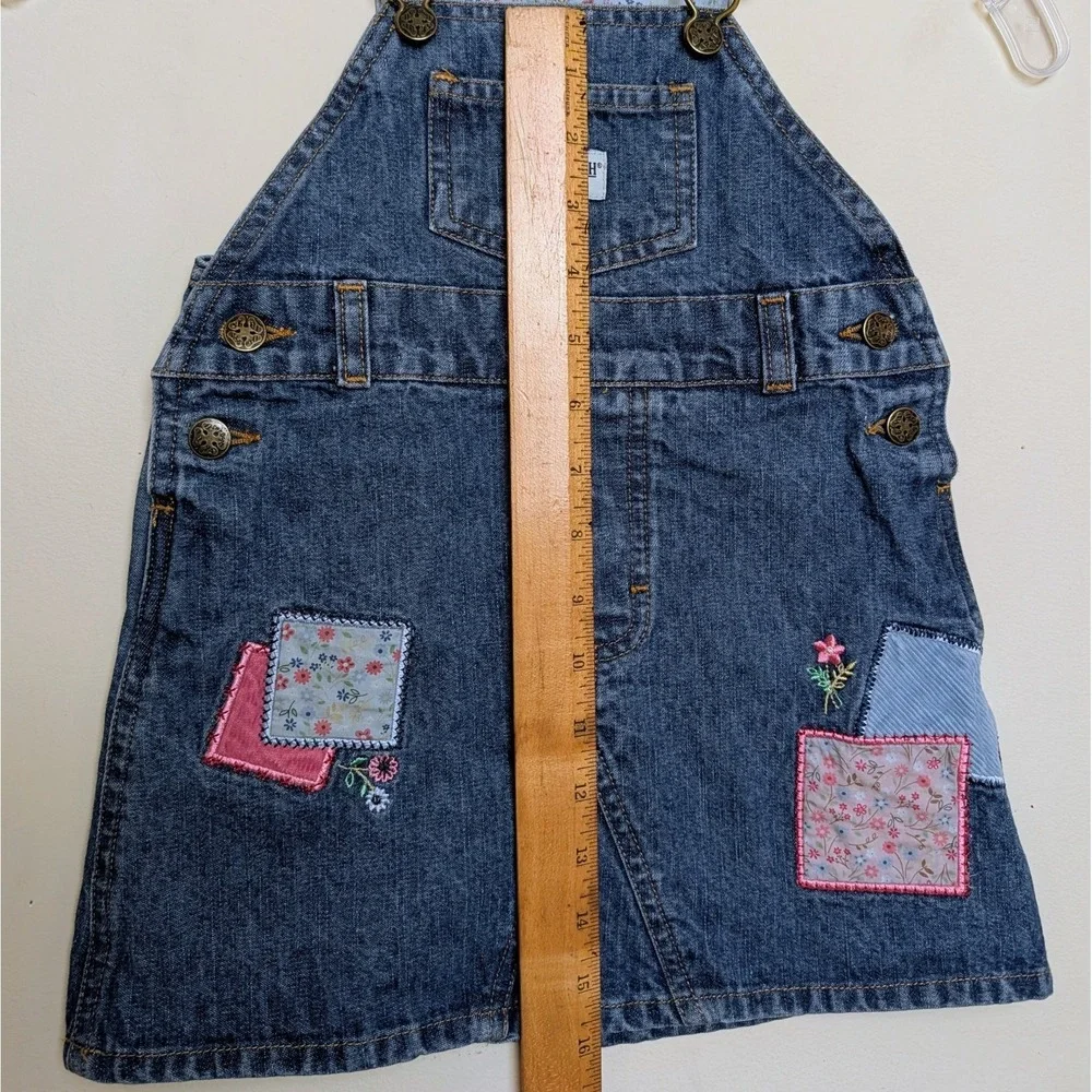 Oshkosh B'gosh Girls Vintage Y2K Denim Patchwork Bib Overalls Jumper Size 2T
